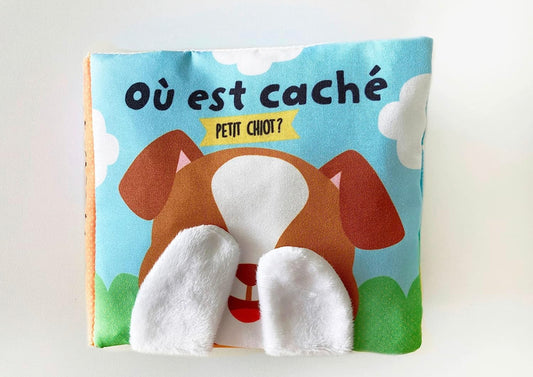 un coucou-cache en tissu Ou est cache petit chiot?